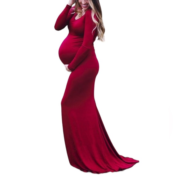 SEXY MAMA Maternity white Dress stretch long sleeves small train size Medium - Picture 2 of 14